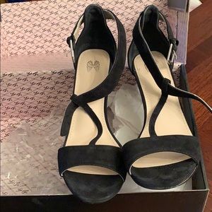 Women’s black strappy suede heels